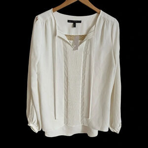 NWT White House Black Market Small Cream Lace Inset Blouse Top Long Sleeve New